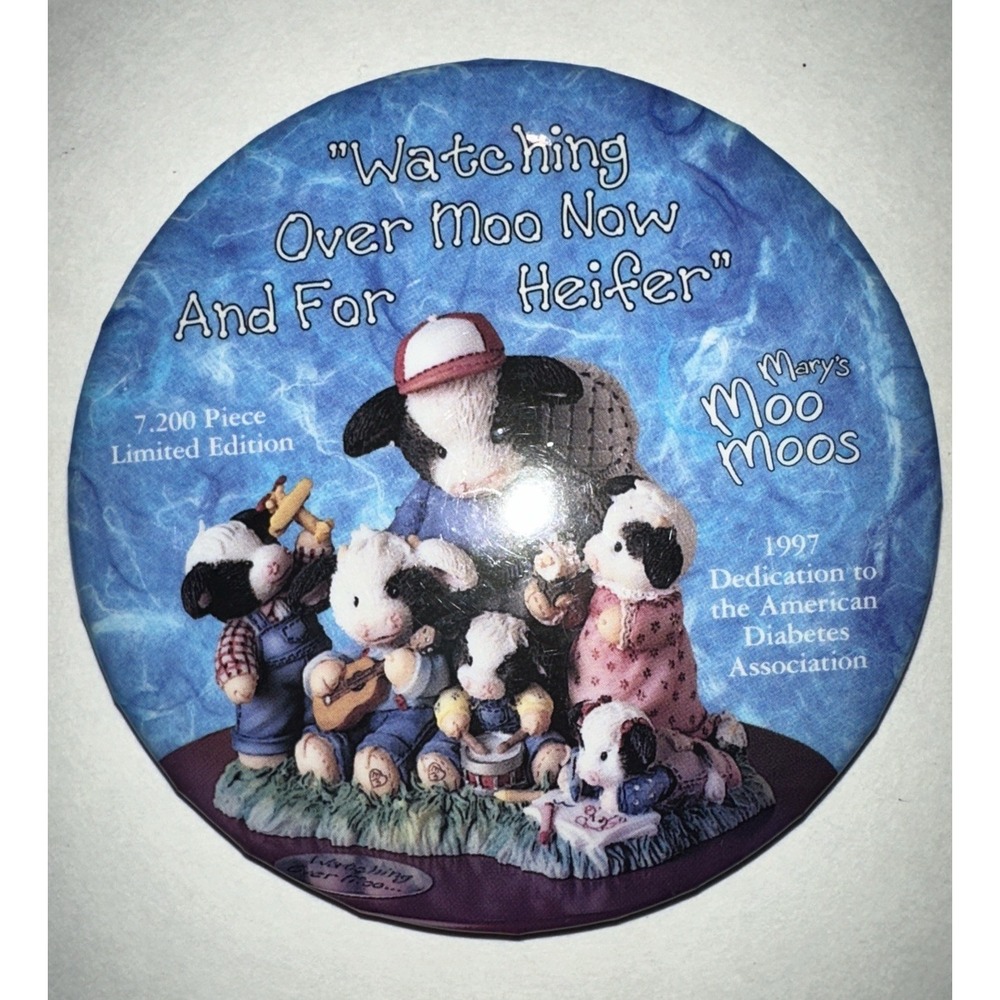 Vintage 1997 Mary's Moo Moos Enesco Advertising Button Pin